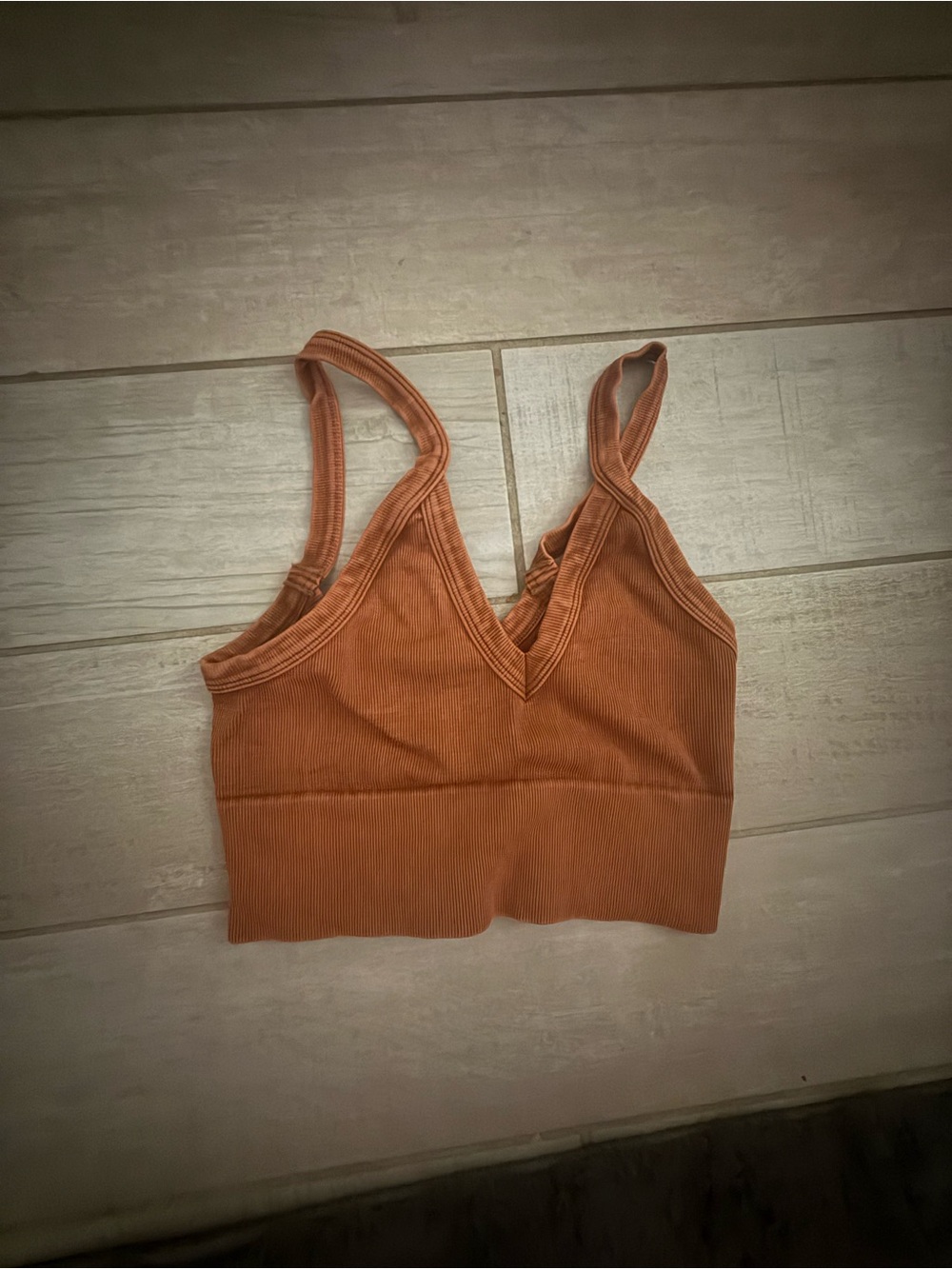 Nikibiki Ribbed V-Neck Crop Brami in Rust
